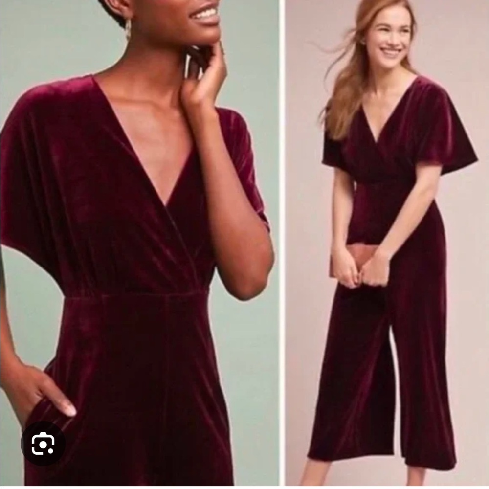 Anthropologie Greylin Velvet Jumpsuit - Burgundy